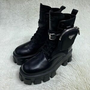 Prada Black Leather Combat Boots